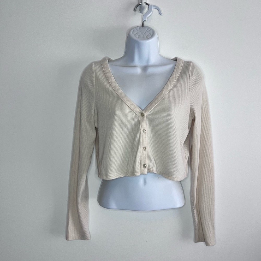 Pacsun La Hearts Women's Sz S White Cropped Button Up Cardigan Long Sleeve